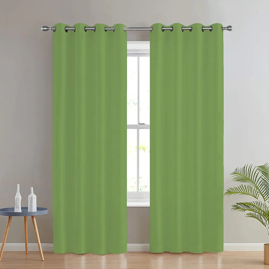Divine Casa Premium Micro Satin Semi Blackout Door Curtains Pack of 2 | Solid Design | Size 7 Feet | Elegant Look & Light Control | Leaf Green