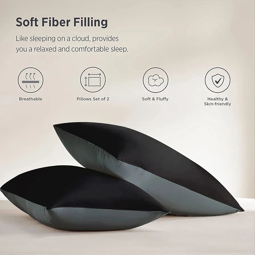 Cloth Fusion Premium Microfiber Soft Pillow Set of 2 for Sleeping, Comfy Hotel Comfort Grade, Vacuum Packed, Standard Size 