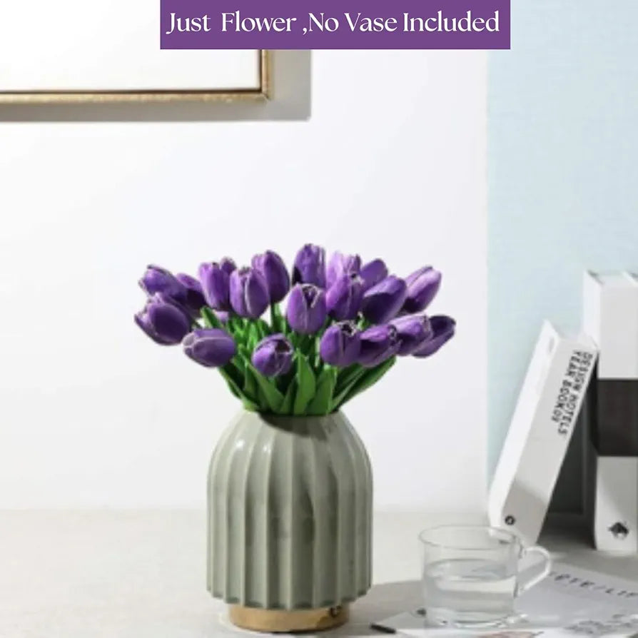 VERVENIX 5 Pcs Artificial Tulip Lily Flowers for Vase – Home Décor, Living Room, Bedroom, Party & Wedding Decoration Items Grape Voilet, Fabric, Vase Not Included
