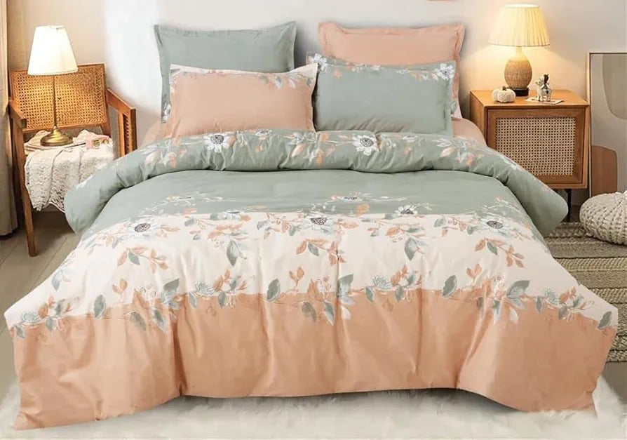 THE HOME STYLE 400 TC Cotton Elastic Fitted All Around Printed King Size Double Bed Bedsheet wih 2 Pillow Cover 