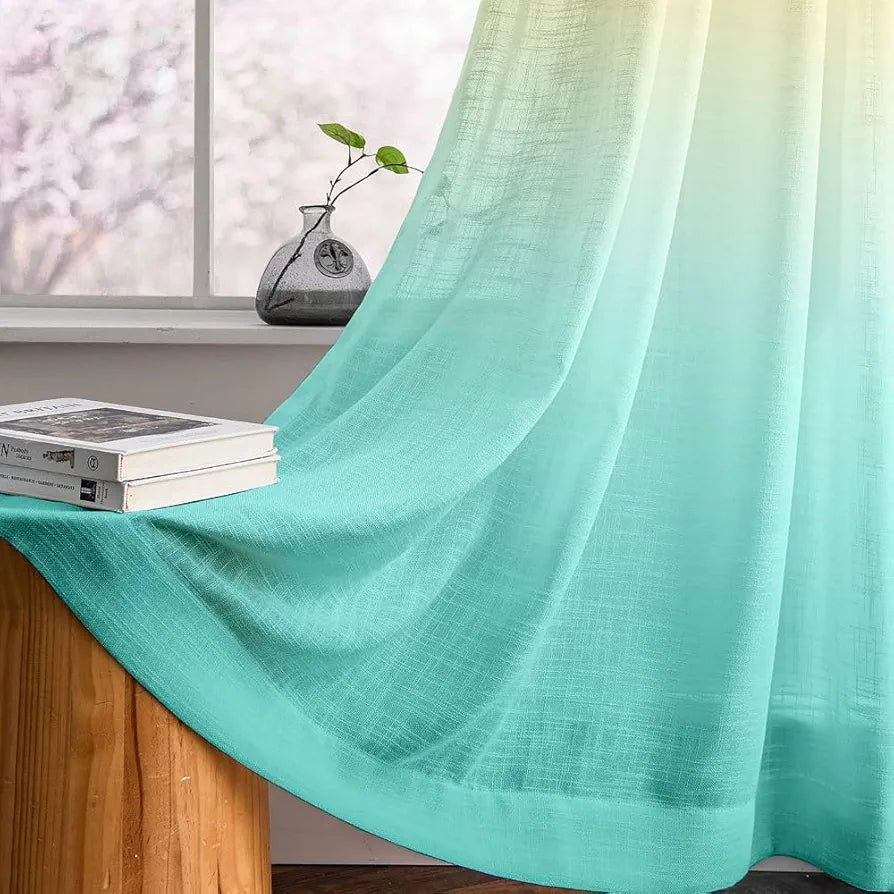 HOMADORN Ombre Printed Linen Textured Sheer Curtains for Living Room, Bedroom, Dining Room, Kitchen, Bathroom 
