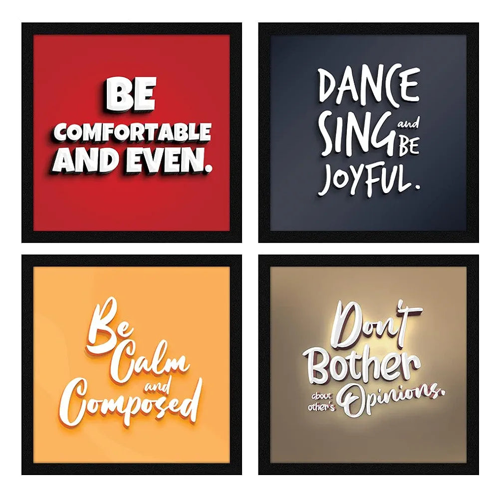 ArtX Paper Motivational Quotes Be Calm Wall Art Painting, Framed Paintings For Home Office Decor 20 X 20 inches , 10.0 X 10.0 each, Multicolor Posters With Frame, Set of 4
