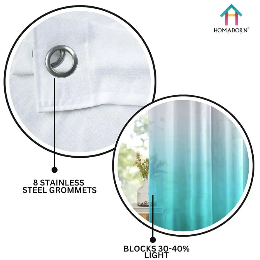 HOMADORN Ombre Printed Linen Textured Sheer Curtains for Living Room, Bedroom, Dining Room, Kitchen, Bathroom 