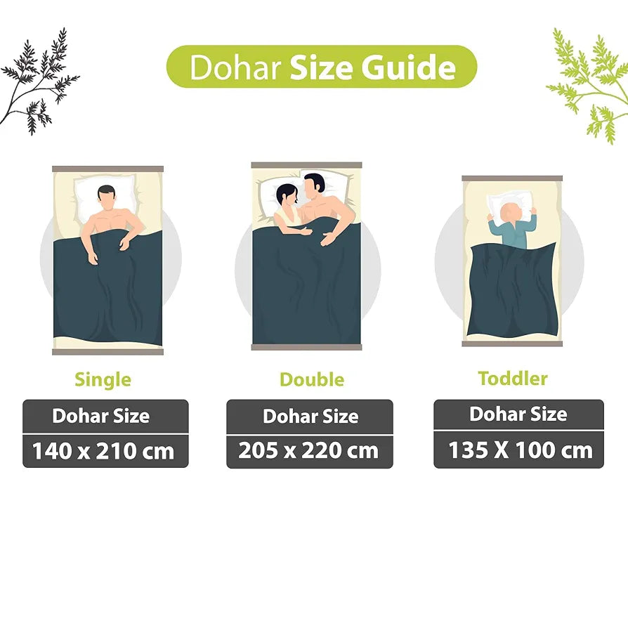 Divine Casa Floret 100% Cotton Double Dohar | 120 GSM | Soft & Lightweight Throw Blanket | Reversible Design | Cozy & Breathable Bedding | All-Season Comfort | 220 x 205 CM, Leaf Green