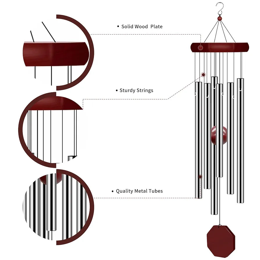 Pgzsy Memorial Wind Chimes Outdoor Large Deep Tone, Wind Chime Outdoor Sympathy Wind-Chime Personalized with 6 Tuned Tubes, Elegant Chime for Garden Patio Balcony and Home