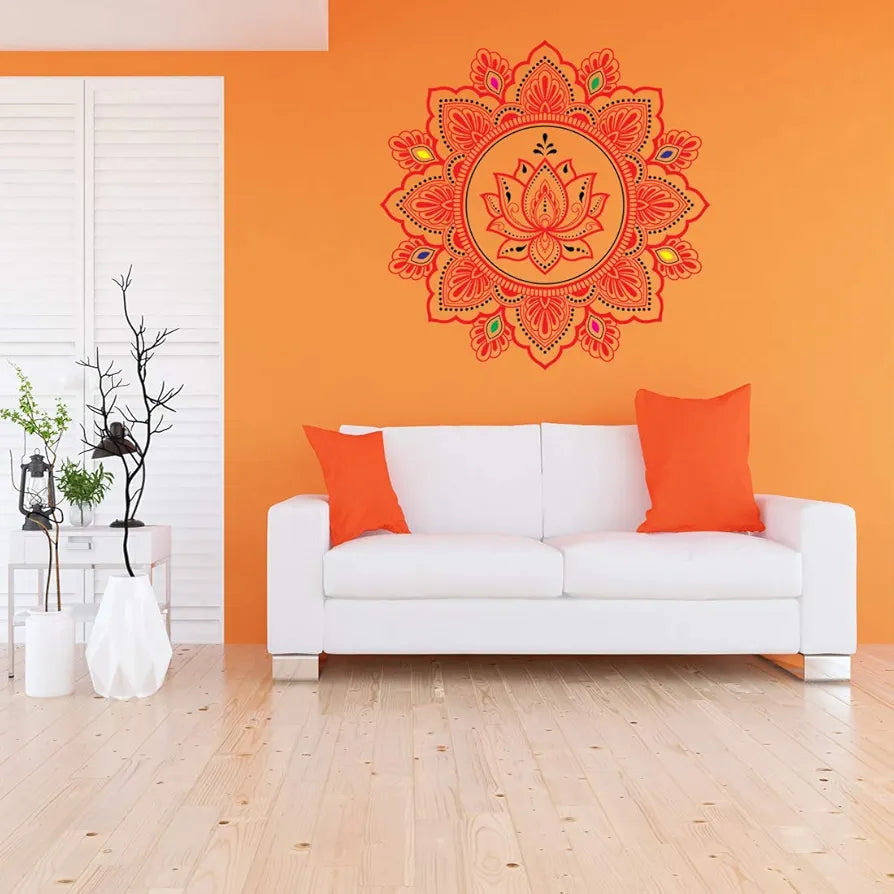 Rangoli White Glossy Vinyl Wall Sticker Premium Self-Adhesive Waterproof Decorative Wall Decal for Bedroom, Living Room, Office & Home Decoration Easy to Apply. Parent-4, Design-5