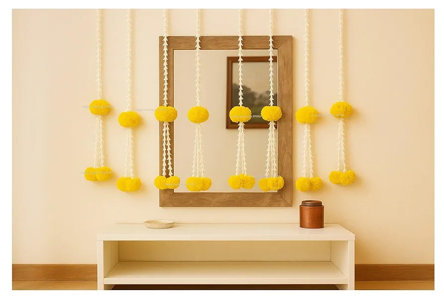 SPHINX Artificial Rajnigandha  Clustered Fluffy Marigold  Strings for Decoration of Home, Balcony, Walls, Hall, ganpati Backdrop Approx 2.33 ft - Pack of 6 