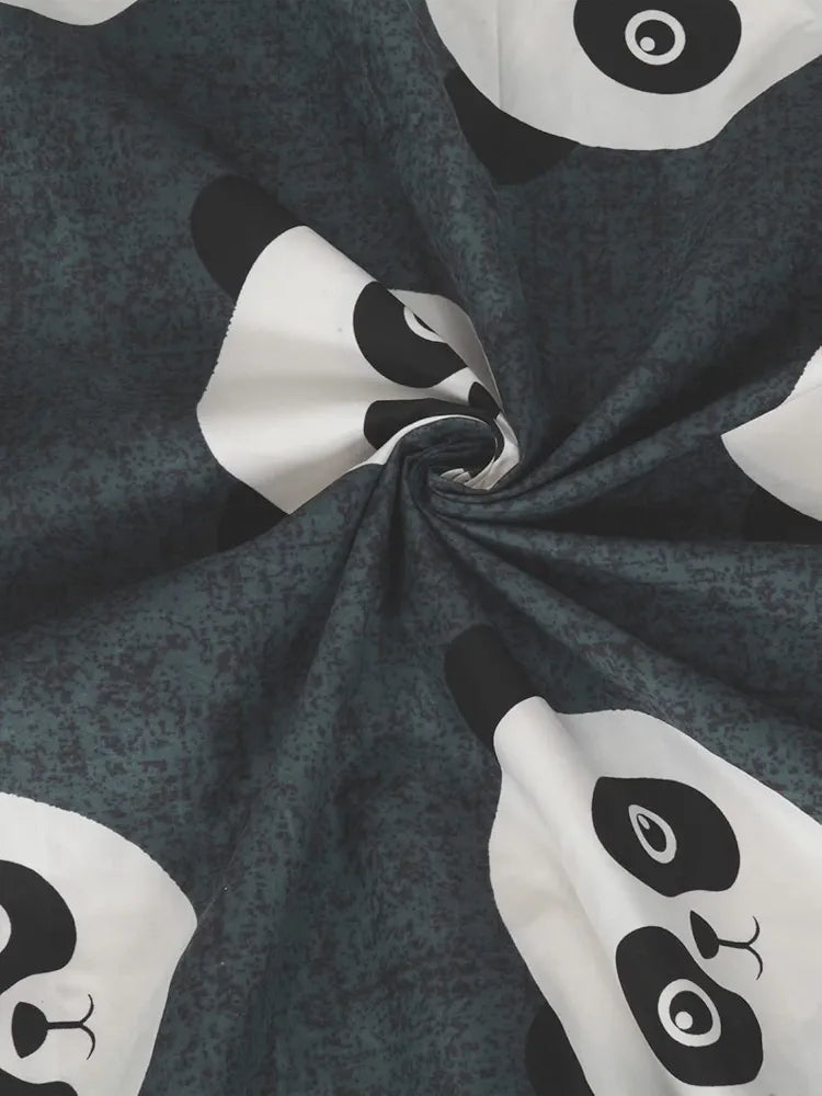 Homefab India 144 TC Microfiber Double BedSheet with 2 Pillow Covers - Grey, Black Panda