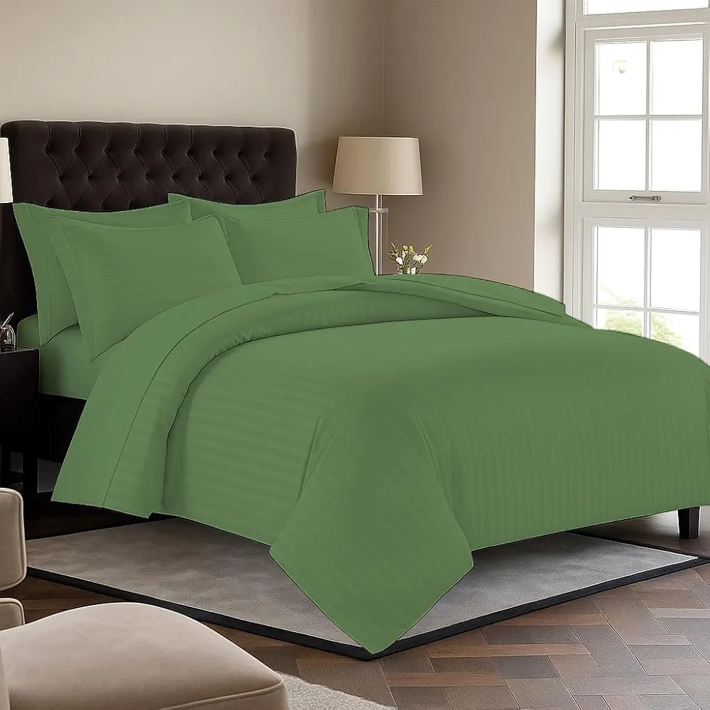 Trance Home Linen Zippered 100% Cotton 200 TC Satin Stripe Queen Duvet Cover Quilt Cover Razai Comforter Cover with 2 Pillow Covers 