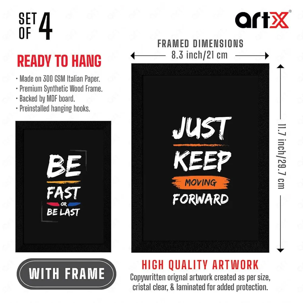 ArtX Paper Big Health Quotes Wall Frame Art Painting, Multicolor, Gym, 10X13 inches each, 20 X 26 inches combined, Set of 4