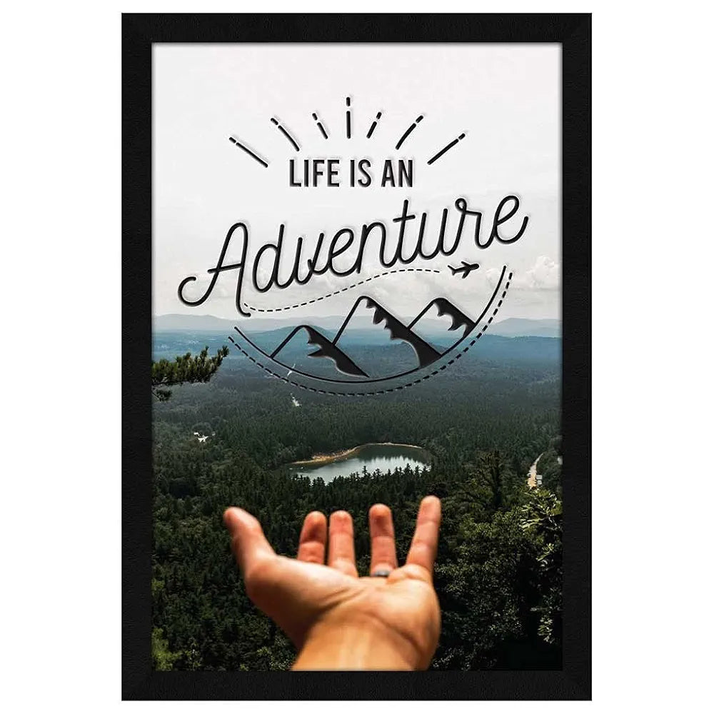 ArtX Paper Life Is An Adventure Motivational Quote Framed Wall Art Painting, wall decor for living room, Multicolor, Alphabets, 12.5 X 18.5 inches, Set of 1