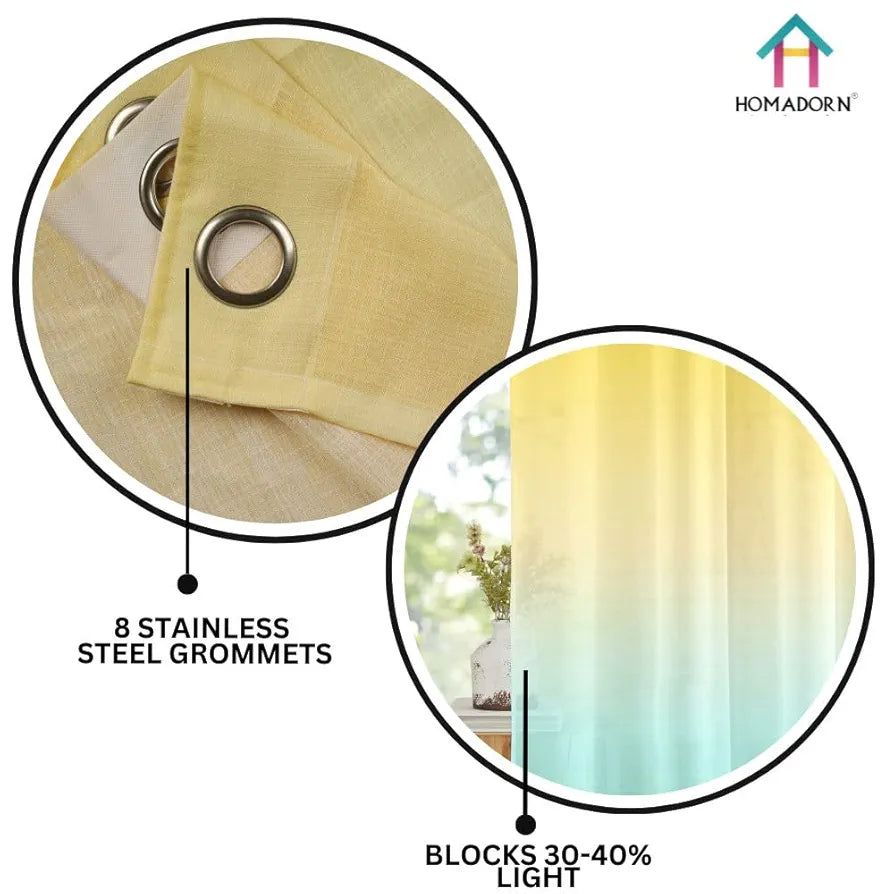 HOMADORN Ombre Printed Linen Textured Sheer Curtains for Living Room, Bedroom, Dining Room, Kitchen, Bathroom 