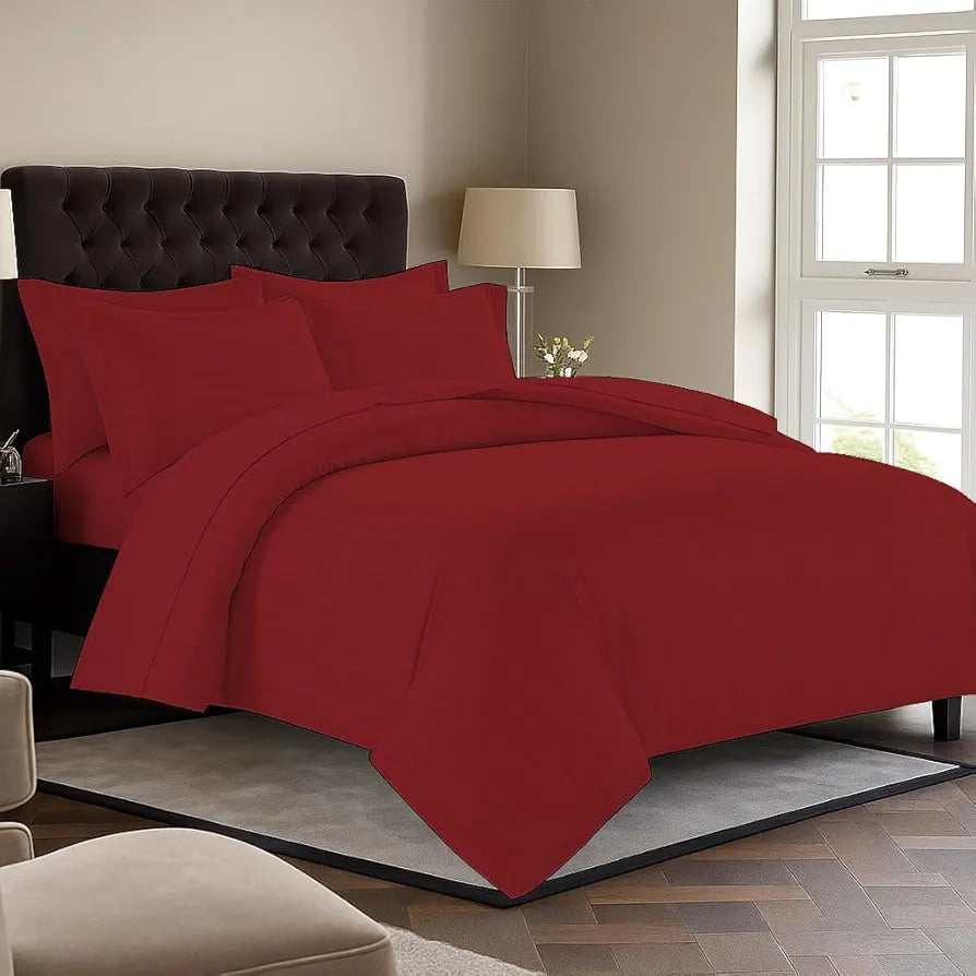 Trance Home Linen Zippered 100% Cotton 200TC Satin Stripe King Size Duvet Cover Quilt Cover Blanket Cover Razai Comforter Cover with 2 Pillow Covers 