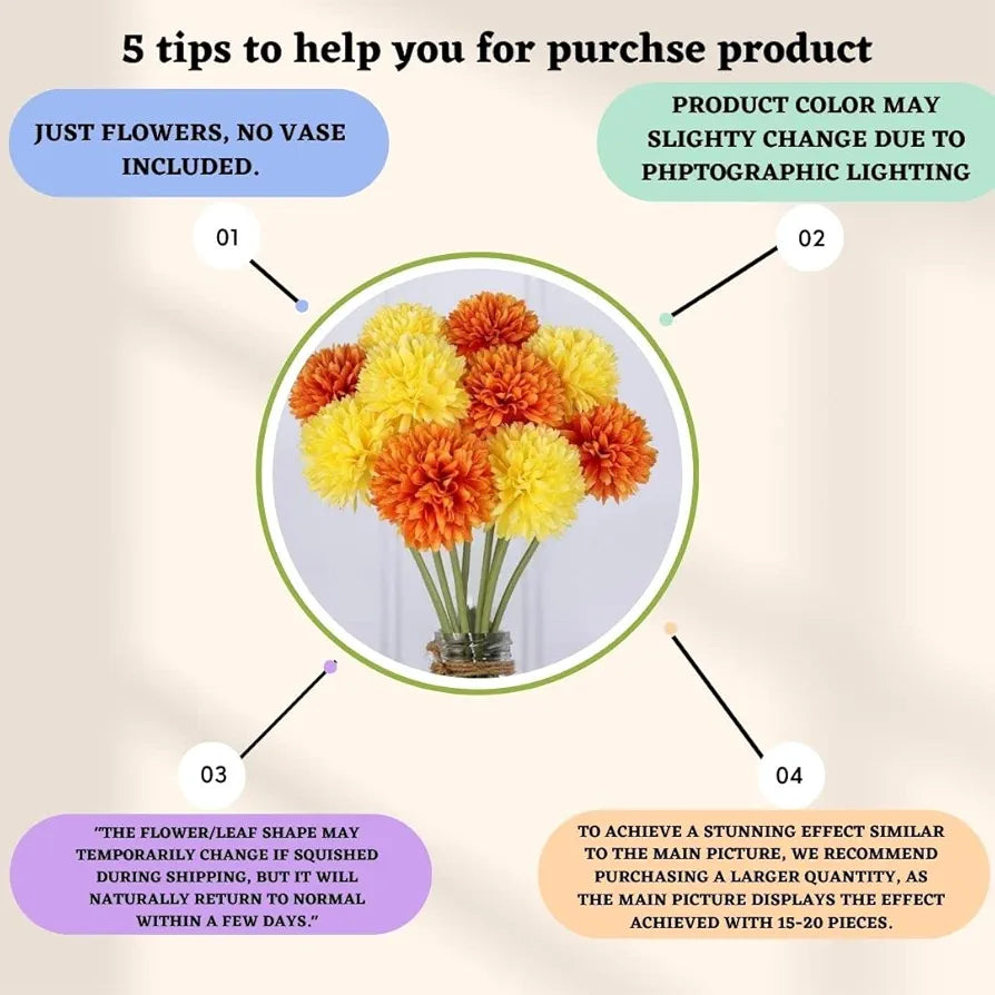 SATYAM KRAFT 5 Pcs Artificial Chrysanthemum Hydrangea Ball Flower Sticks for Home, Office, Bedroom, Balcony, Living Room, Wedding & Craft Decoration  