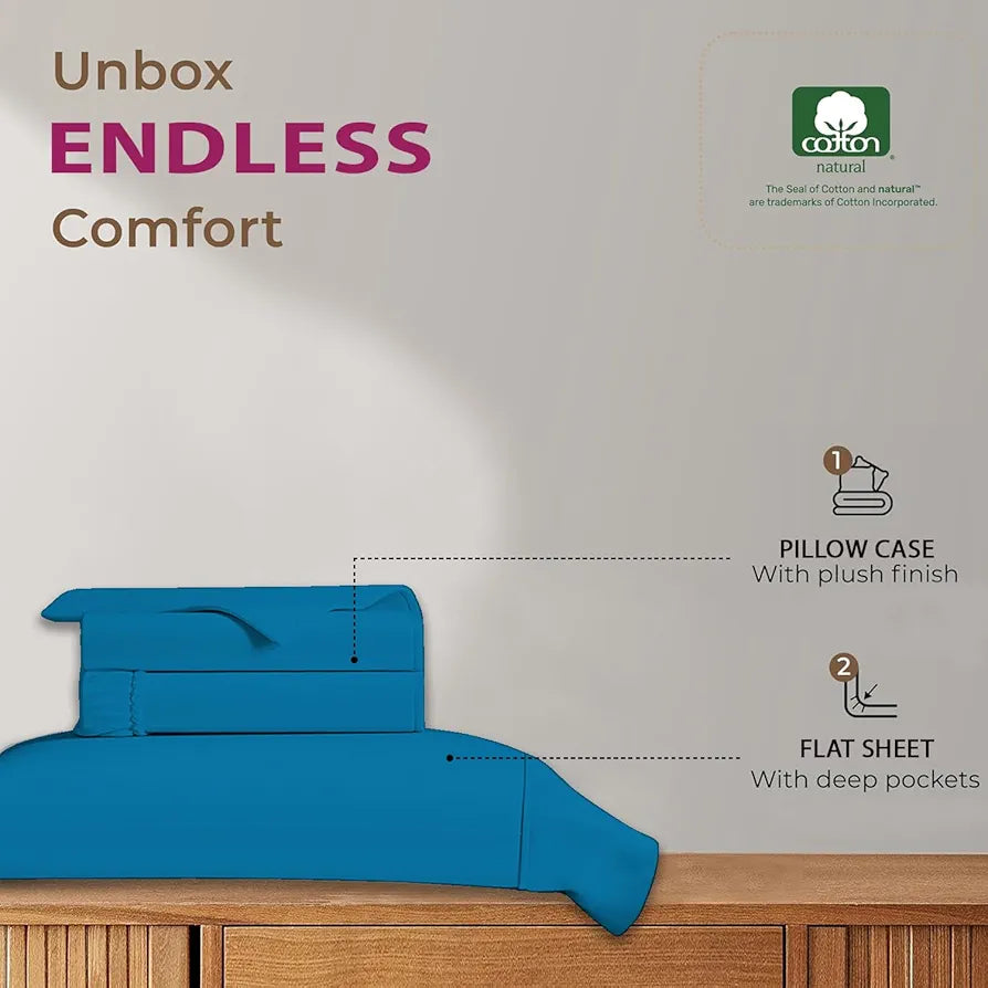 Trance Home Linen 100% Cotton 78x72 inch King Elastic Fitted Bedsheet | 400TC Soft Durable Plain Fitted Elastic Bed Sheet with 2 Pillow Covers 