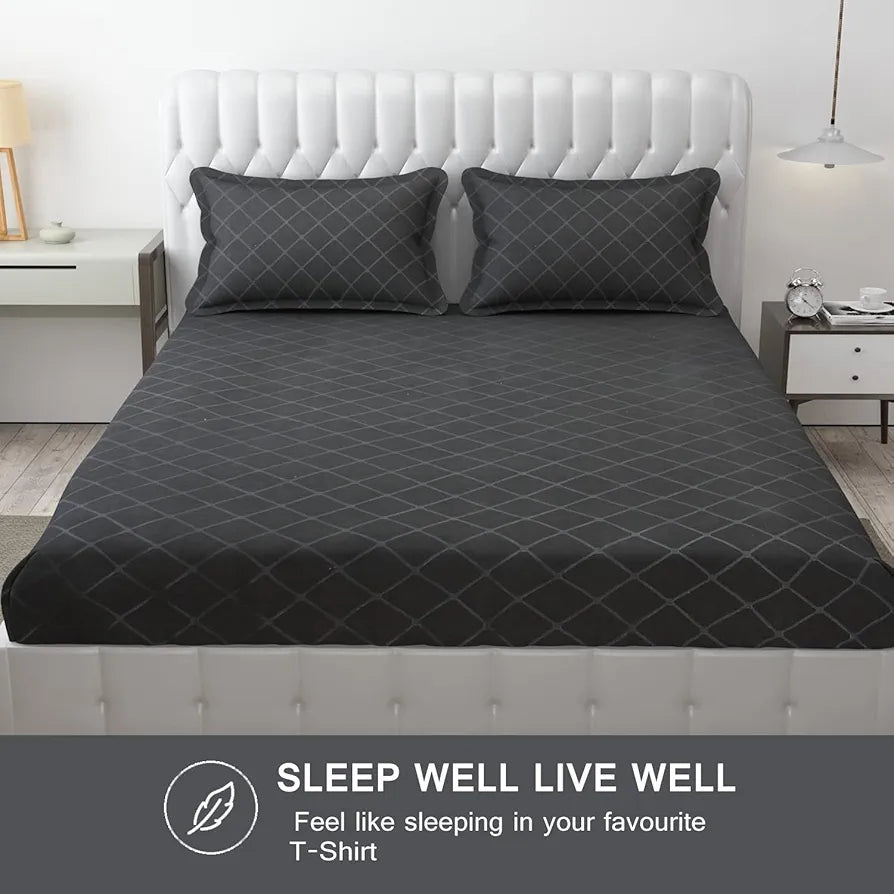 FRESH FROM LOOM Microfiber King Size Double Geometric Bedsheet - Hypoallergenic Wrinkle Free Bed Sheets with 2 Pillow Covers , 144 TC