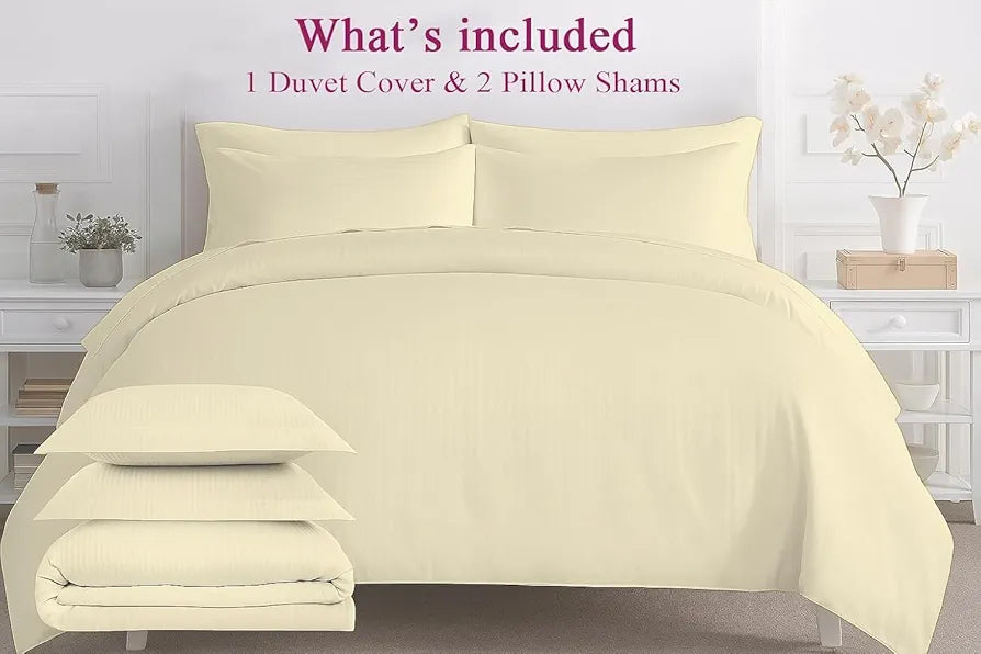 Trance Home Linen Zippered 100% Cotton 200TC Satin Stripe King Size Duvet Cover Quilt Cover Blanket Cover Razia Comforter Cover with 2 Pillow Covers 