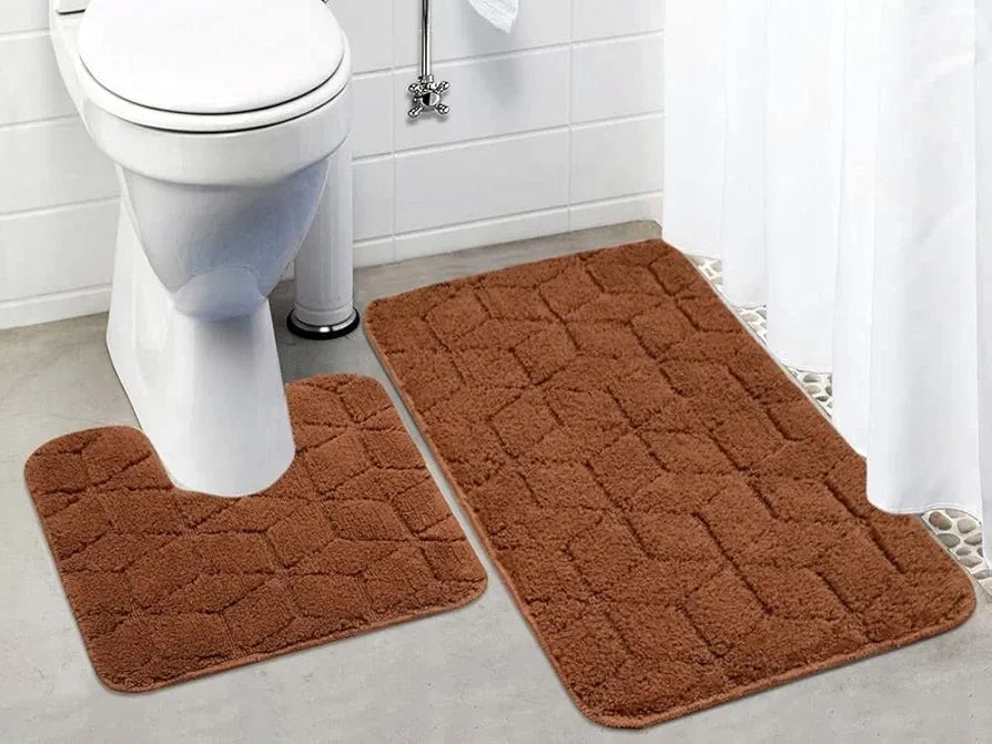 Saral Home Soft Cotton Anti Slip Bathmat with Contour Set 