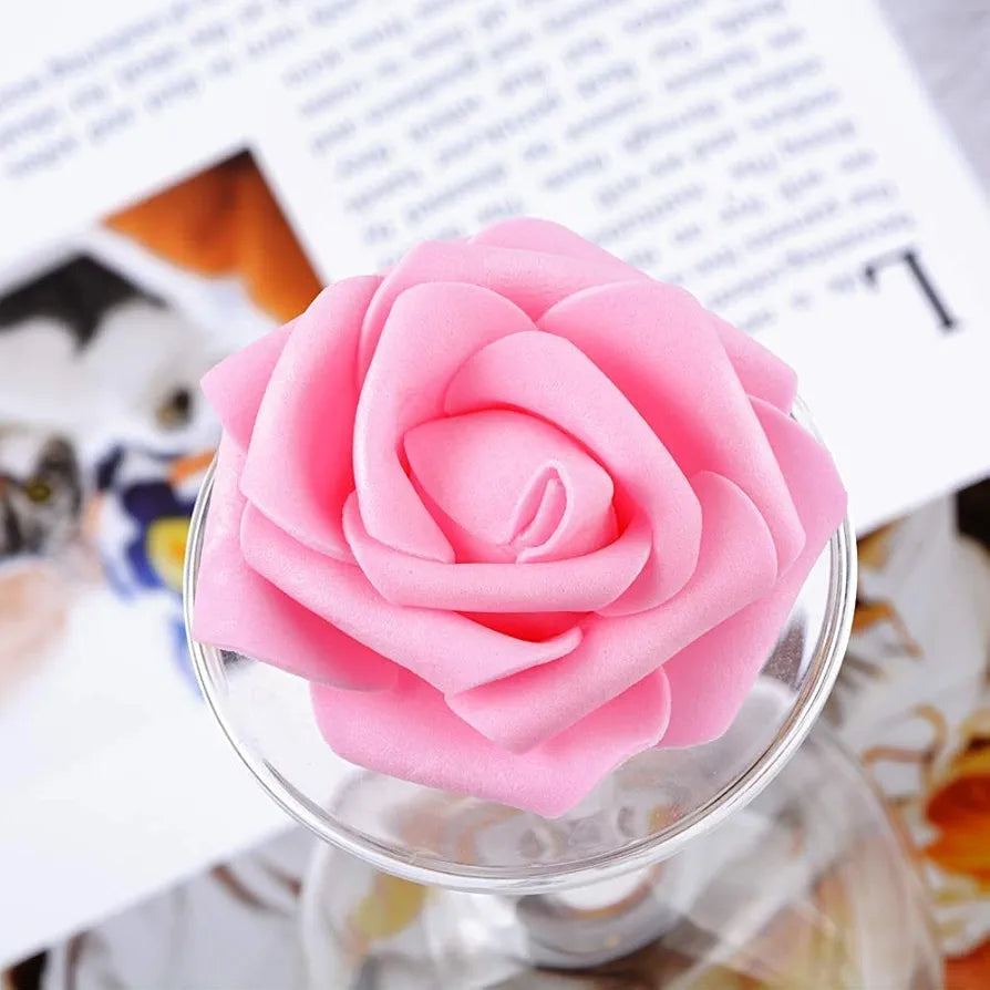 IPOPU 100 Pcs Artificial Rose Flower Heads Real Looking Baby Pink Fake Roses Flowers Foam Blush Roses for DIY Wedding Centerpieces Party Baby Shower Banquet Home Decorations 