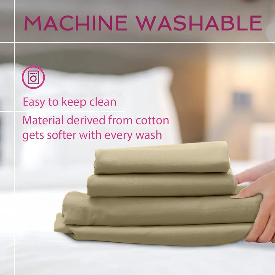 Trance Home Linen Premium 300 TC Pure 100% Cotton Queen Fitted Bedsheet with 2 Pillow Covers 