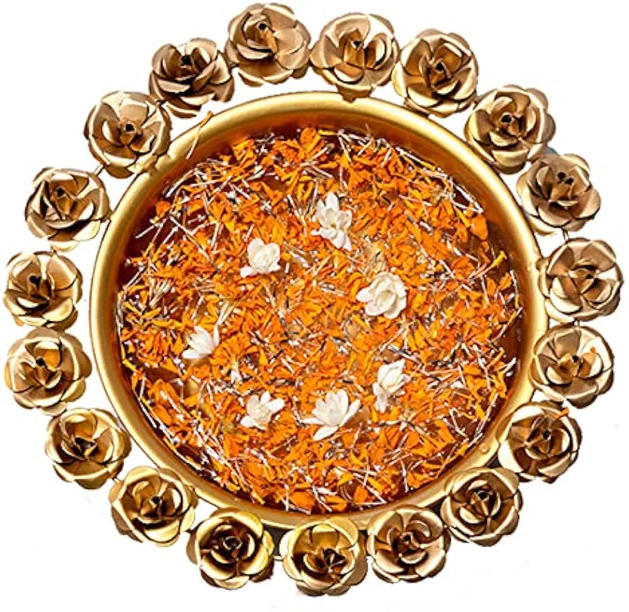 The Purple Tree Beautiful Handcrafted Rose Urli Bowl for Diwali  Decorative Bowl for Floating Flowers and Tea Light Candles Home, Traditional Urli Bowl, Diwali Urli