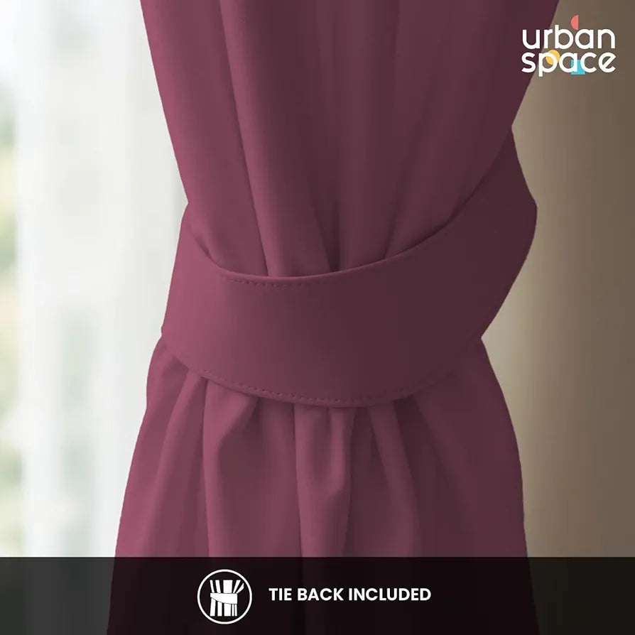 Urban Space 100% Blackout Curtains for Window 5 Feet Set of 2, Thermal Insulated Curtains with Eyelets and Tiebacks, Solid Curtain for Living Room Home Decor 