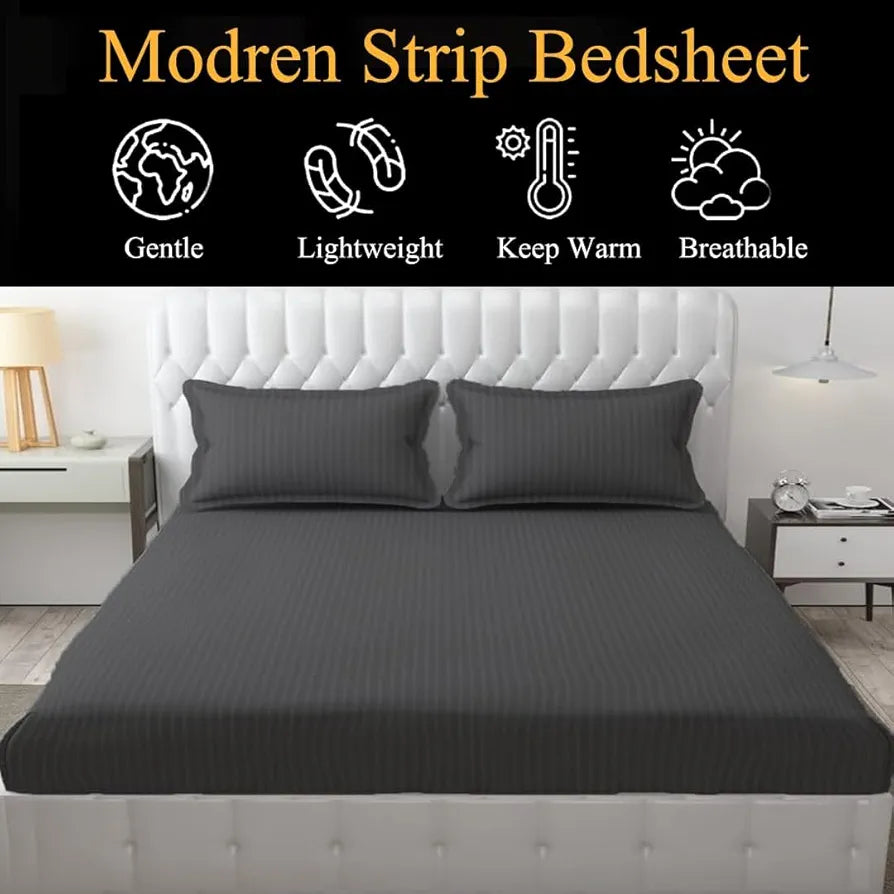 FRESH FROM LOOM Microfiber Modern Wrinkle Resistant | Soft Skin Safe | Breathable King Size Flat Bedsheets | Hotel & Home | Double Bedsheet Set With 2 Pillow Covers , 144 Tc