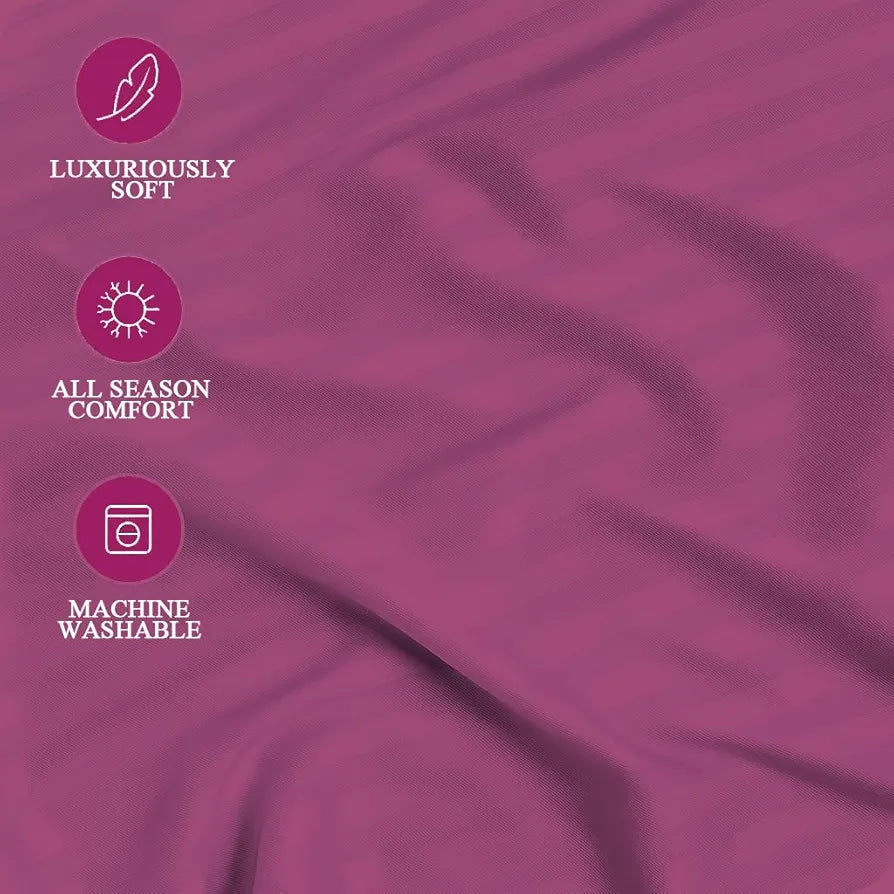 Trance Home Linen 100% Cotton 78x60 inch Queen Fitted 200TC Satin Stripe Elastic Fitted Bedsheet | Daily Use Double Bed Fitted Bedspread with 2 Pillow Covers 