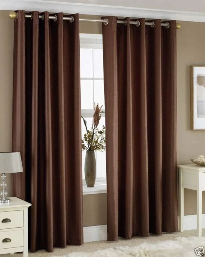 Homefab India Royal Silky Polyester Grommet Window Curtain - 5 feet, Coffee - 2 Piece