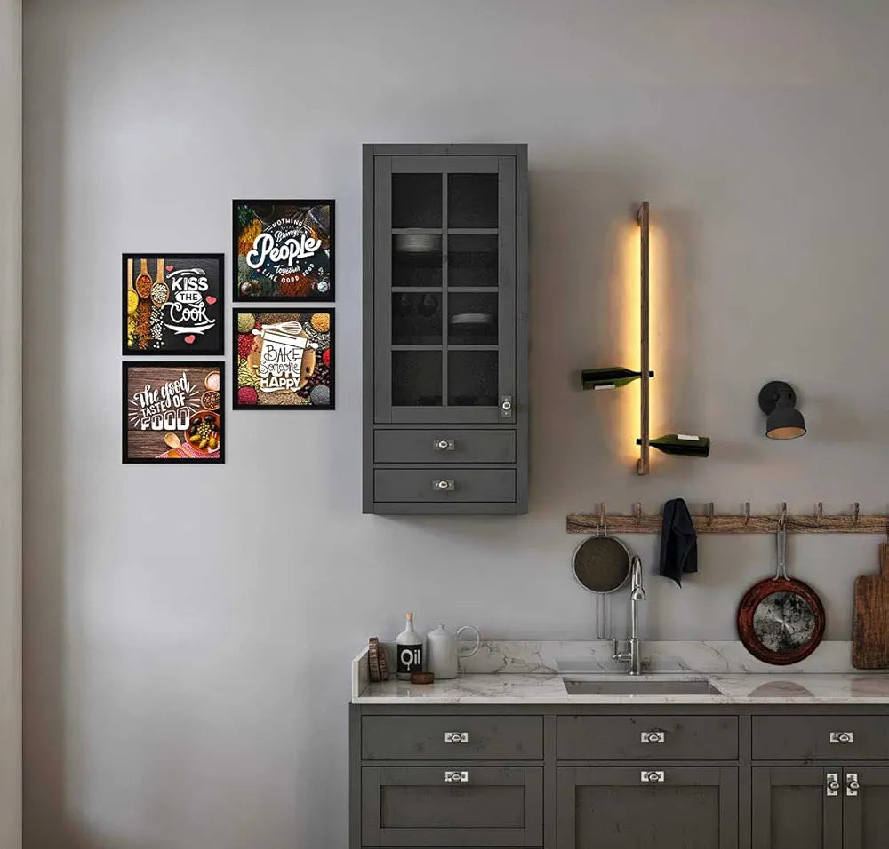 ArtX Kitchen Spices Motivational Funny Quotes, Wall Art Painting Framed Posters, 20 X 20 inches, 10.0 X 10.0 inches Each, Multicolor, Synthetic Wood, Set of 4 