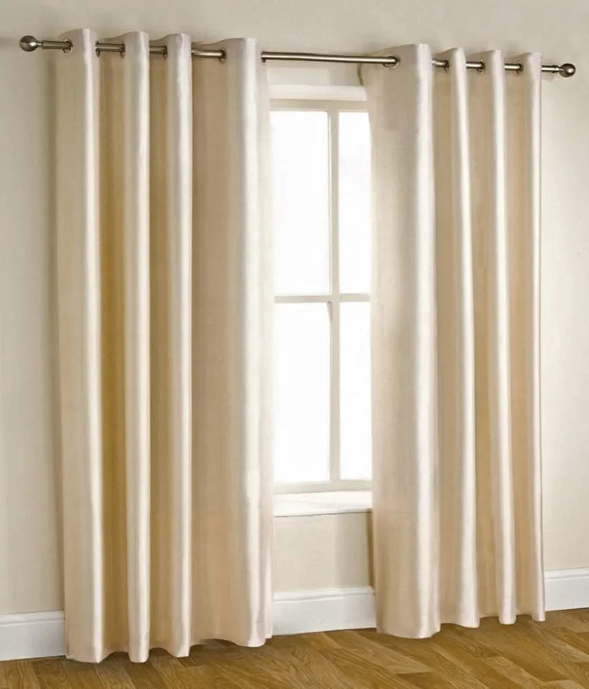 Homefab India Pack of 2 Royal Silky Cream Window Curtains with Stainless Steel Eyelets - 6 feet Curtain