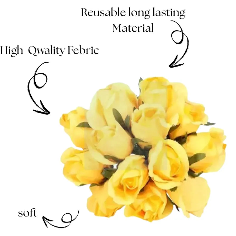 VERVENIX Set of 12 Artificial Rose Flower Bunches for Vase  – Premium Decorative Gift Items for Living Room, Bedroom, Wedding, Party, and Events 