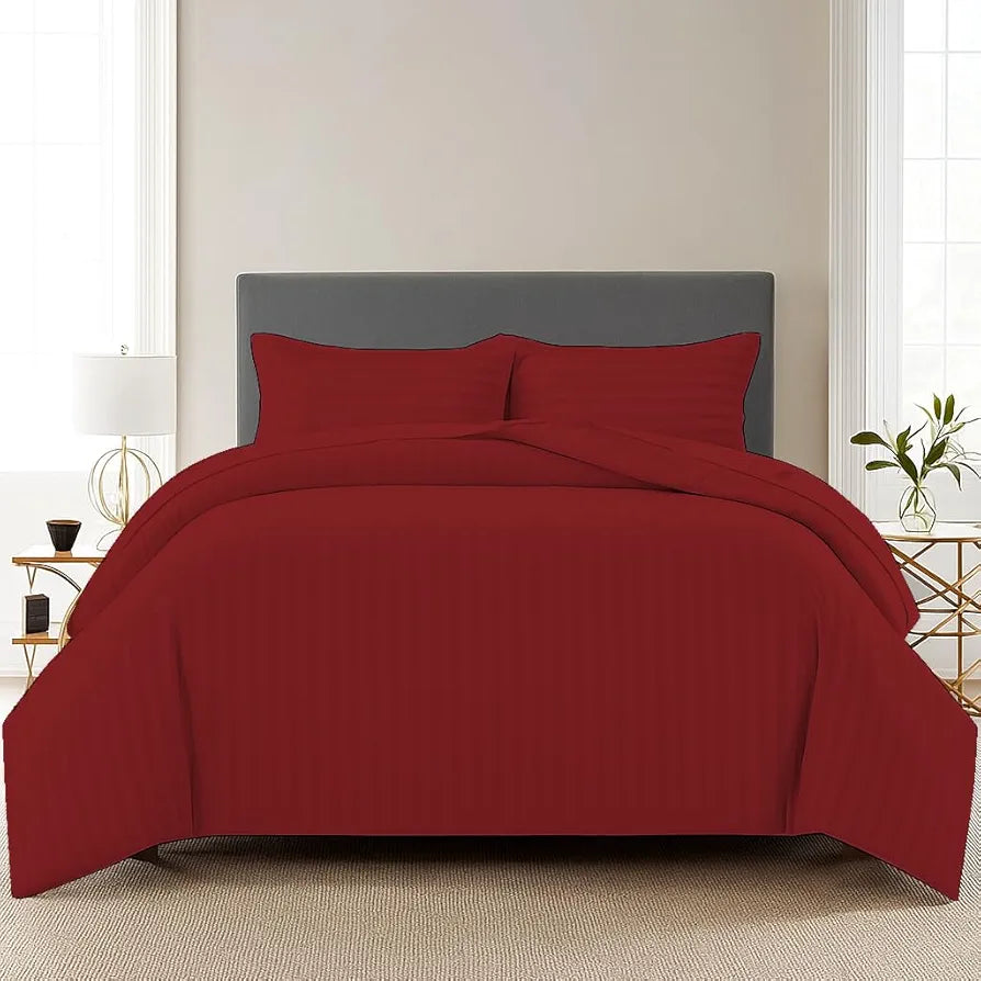 Trance Home Linen Zippered 100% Cotton 200TC Satin Stripe King Size Duvet Cover Quilt Cover Blanket Cover Razai Comforter Cover with 2 Pillow Covers 