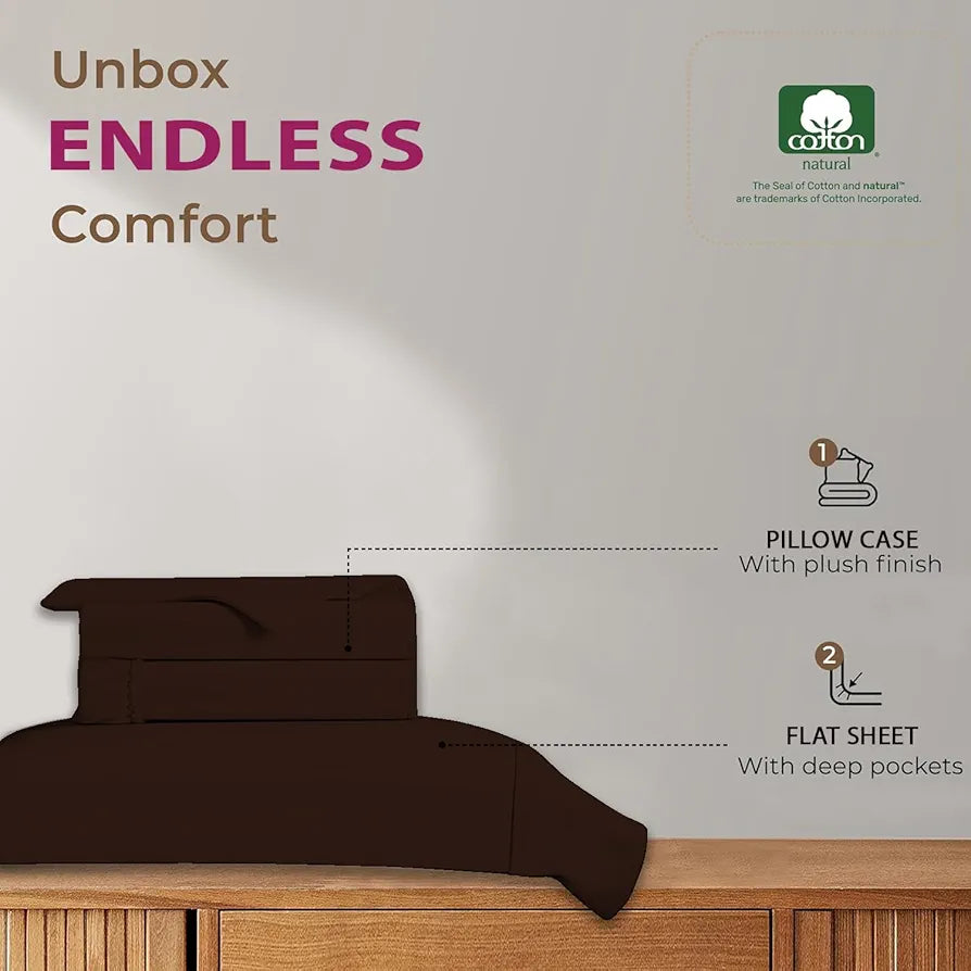 Trance Home Linen 100% Cotton 78x72 inch King Elastic Fitted Bedsheet | 400 Thread Count Premium Hotel Quality Fitted Plain Elastic Bedsheet with 2 Pillow Covers 