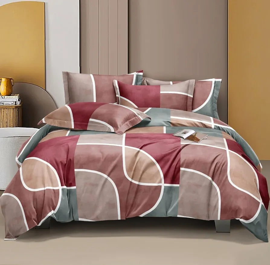 THE HOME STYLE Cotton Feel Glace Cotton Elastic Fitted All Around Printed Full Length Single Bed Bedsheet With 1 Pillow Cover 400 TC 