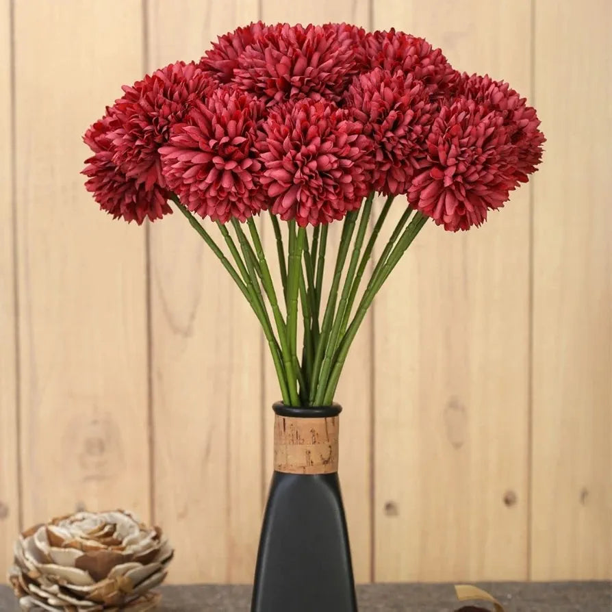 SATYAM KRAFT 5 Pcs Artificial Chrysanthemum Hydrangea Ball Flower Sticks for Home, Office, Bedroom, Balcony, Living Room, Wedding & Craft Decoration  