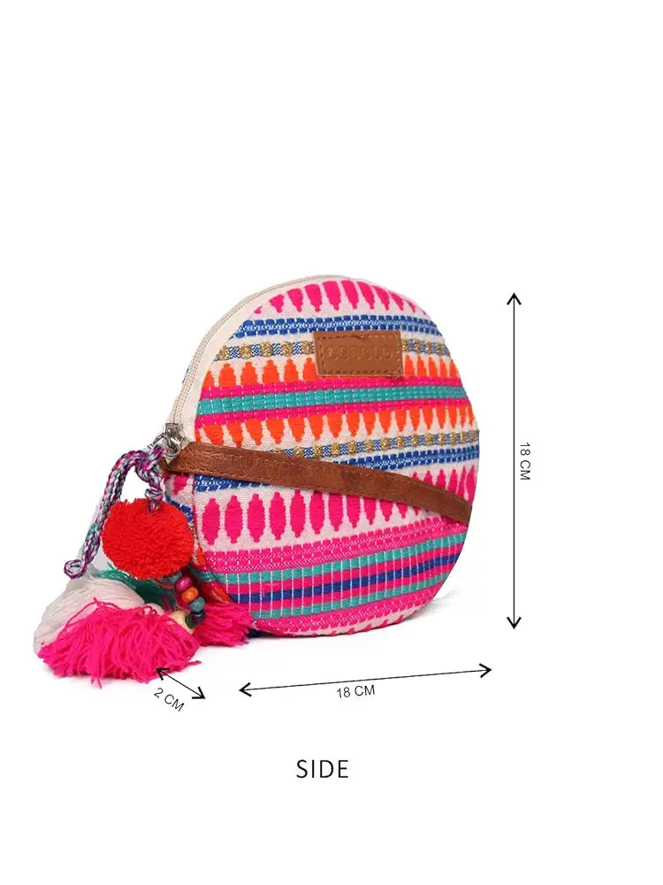 ASTRID Round Textured Sling Bag For Girls With Zip