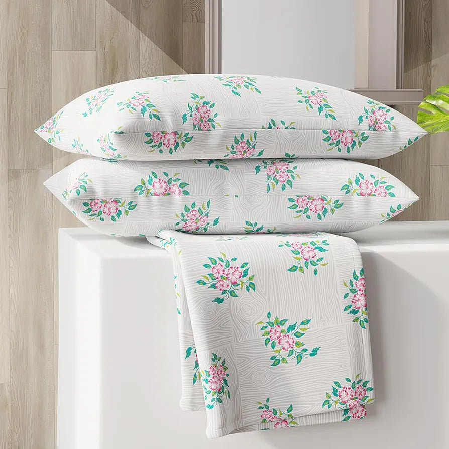 Zen Cotton Blend Double Bedsheet Set  | 1 Double Cotton Bedsheet & 2 Pillow Covers | Breathable & Anti-Wrinkle | 225 CVC | 