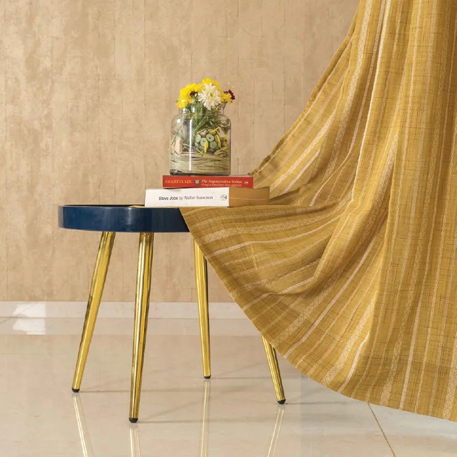 Urban Space Striped Aari Collection Weaved Sheer Curtains for Window 5 feet Long,40-50% Light Filtering Curtains with Eyelets and TieBack,Set of 2 Decorative Curtains