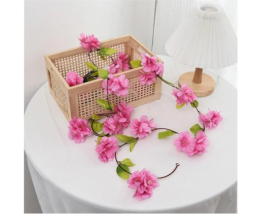 SATYAM KRAFT 1 Lines Artificial Cherry Blossom Rattan Flowers Vine | Hanging Garland for Home, Office, Mandir & Pooja Room | Diwali, Deepawali, Navratri & Wedding Festival Decoration 