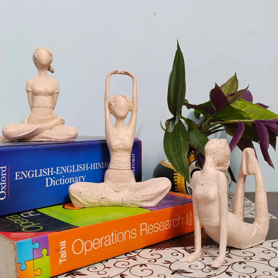 Mariner's Creation Premium Home Decor Showpiece- Set Of Three Modern Art Yoga Lady Showpiece Living Room | Home Decor Items | House Warming Gift 12X6X14.5Cm Material- Resin And Marble, Fantasy, Beige