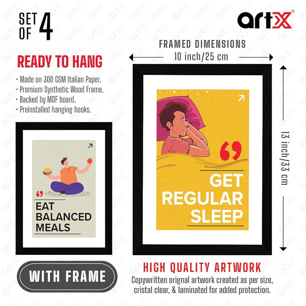 ArtX Paper Big Health Quotes Wall Frame Art Painting, Multicolor, Inspirational, 10X13 inches each, 20 X 26 inches combined, Set of 4