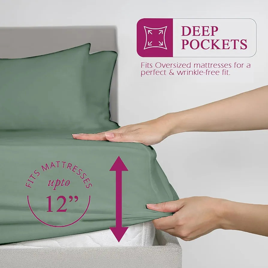 Trance Home Linen 300 TC Bamboo Fitted Queen Size Bedsheet | Soft, Breathable & Eco-Friendly Bedsheet with 2 Pillow Cover - 