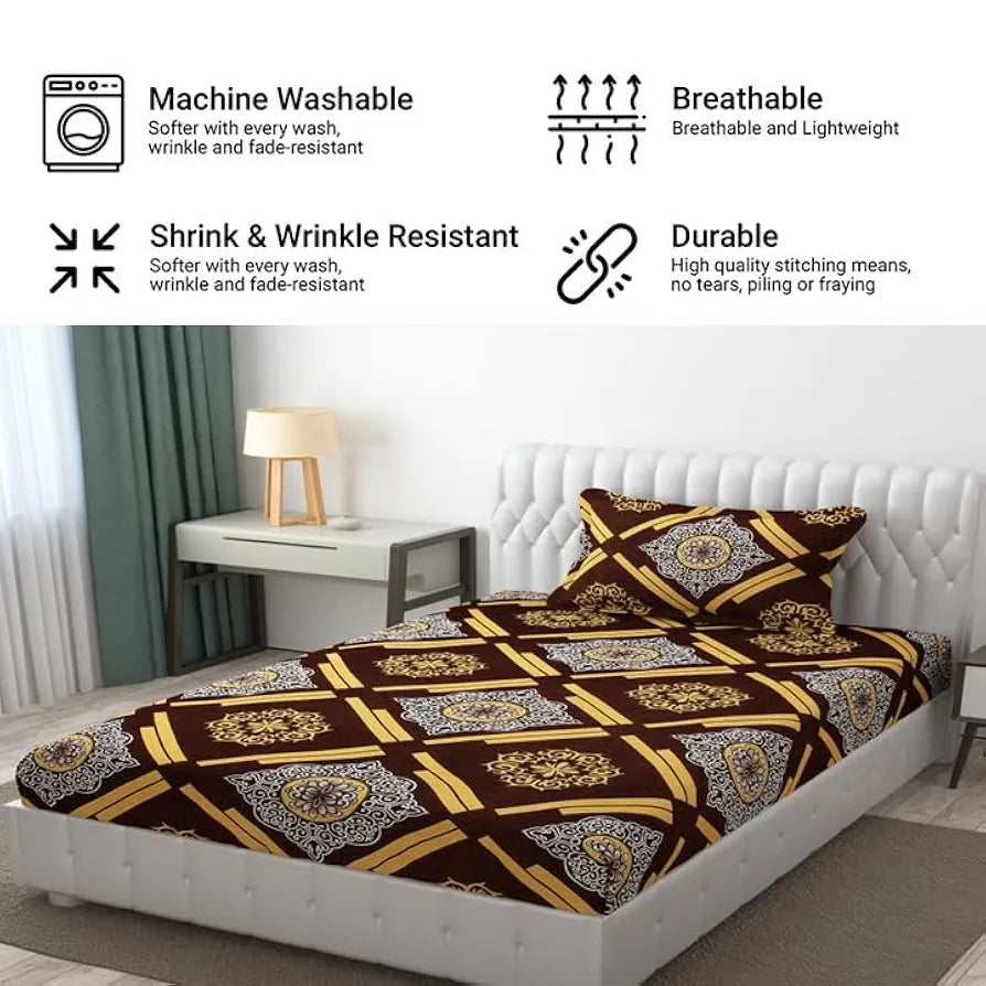 FRESH FROM LOOM Wrinkle Free Hypo-Allergenic Microfiber Single Bedsheet for Single Bed | Floral Design Bed Spread with 1 Pillow Covers , 144 TC