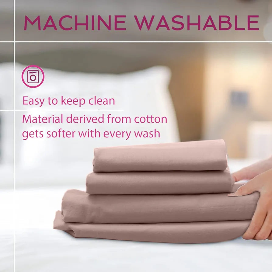 Trance Home Linen Premium 300 Tc Pure 100% Cotton Solid Single Size Fitted Bedsheet with 1 Pillow Cover,Small Single