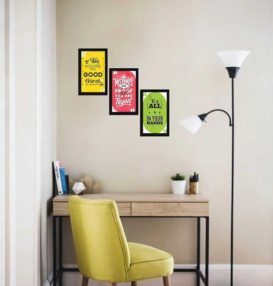 ArtX Paper Motivational Quotes Wall Art Painting, Framed Paintings 13 X 25.5 inches, 8.5 X 13 each, Multicolor, Set of 3 