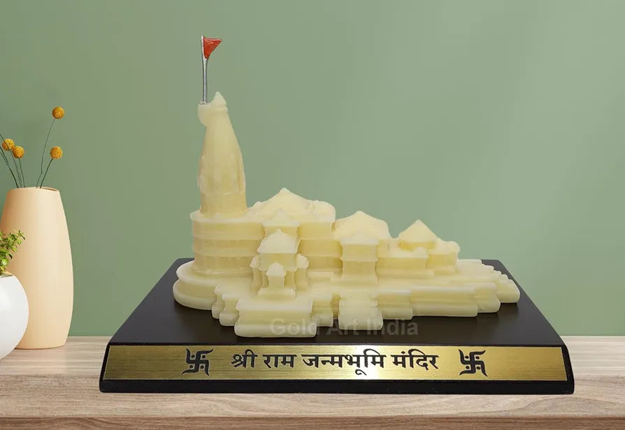 Gold Art India Ram Mandir Ayodhya Ivory Finish- Minature for Car Dashboard, Gifting, Puja Room, Office Desk, Home Decor 