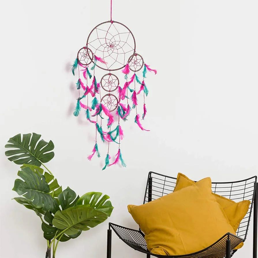 DULI Dream Catcher Traditional Indian Dreamcatcher Wall Art for Bedrooms, Home Wall, Hanging Design, Height 75 cm ,Metal, Feathers Dreamcatcher 