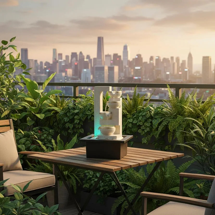 ALILA 23-Inch Waterfall Fountain with LED Lights | Tabletop Indoor Outdoor Water Fountain for Home, Office, Living Room Décor | Vastu Showpiece & Gifting Item