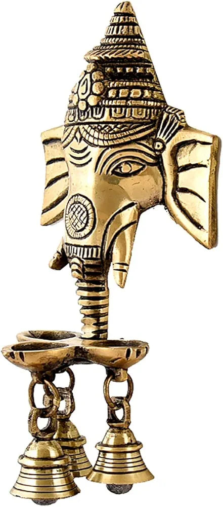 UAPAN Brass Ganesha Wall Hanging Diya Decorative Wall Handing with Deepak Brass Bell for Diwali Temple Decor 